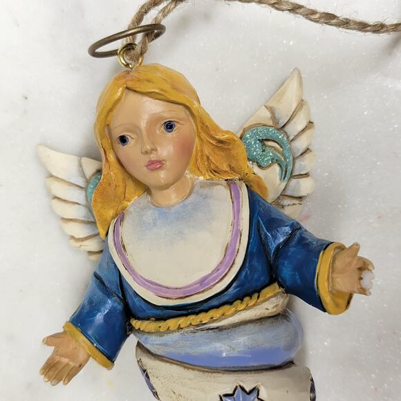 Vintage Angel Ornament 5” Spiral Hand Painted Stars Blue Christmas - Picture 7 of 13